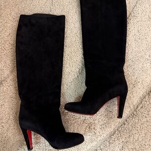 Christian Louboutin Black Suede Dorififa 85 Veau Velours Knee-High Boot